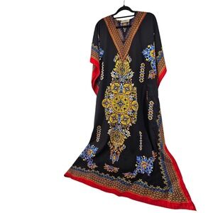 Lapogee OS Dashiki Kaftan Maxi Dress Tribal Print Pockets